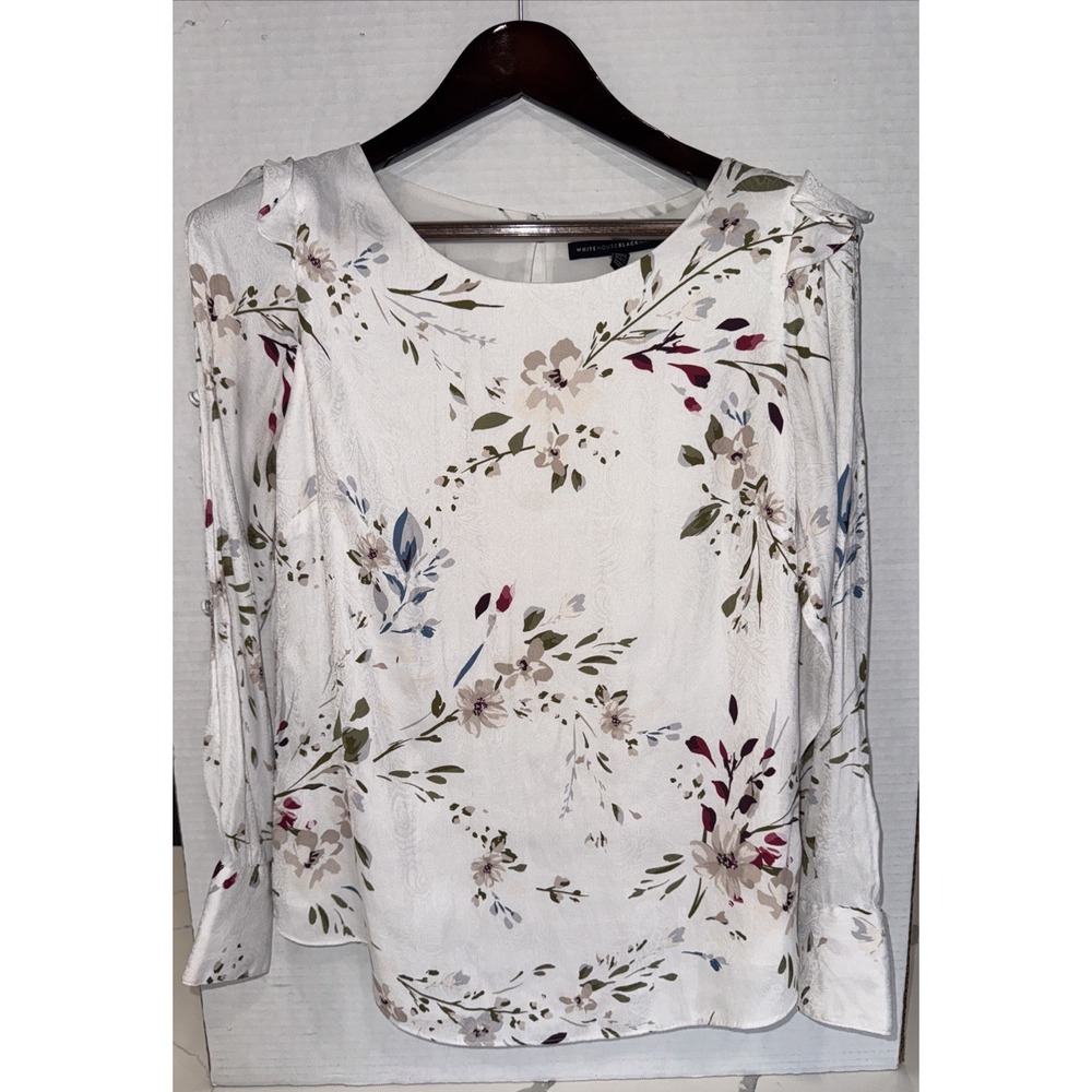 White House Black Market Floral Paisley Jacquard Ruffle Sleeve Blouse Size 6